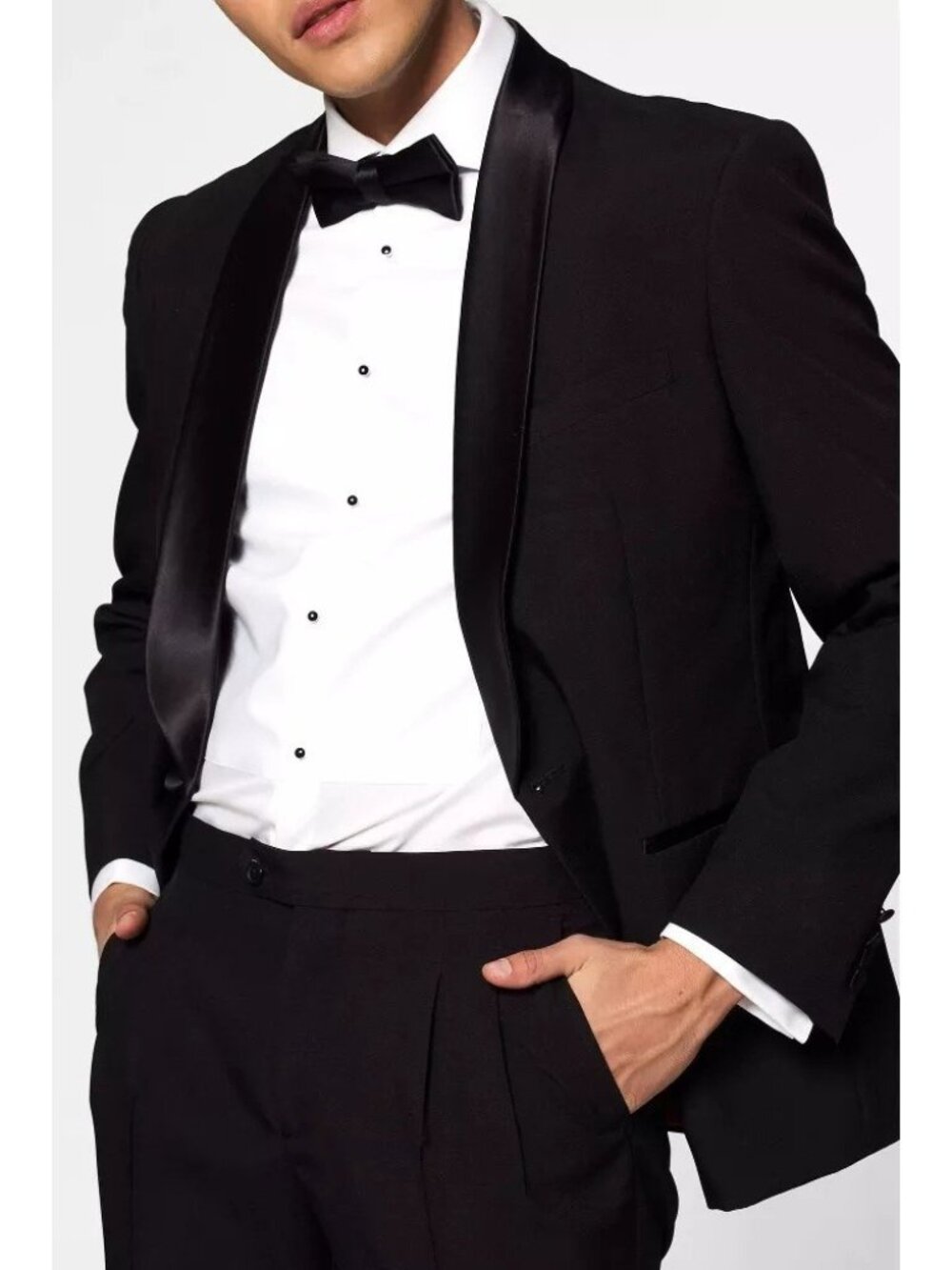 OppoSuits Men's Premium Slim Fit Jet Black Tuxedo Suit -- Size 50 4XL OPEN BOX - Picture 3 of 10